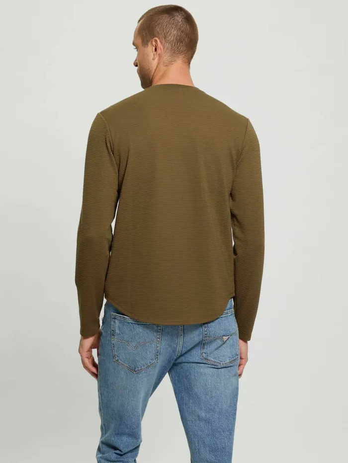 Men GUESS Textured Longsleeve Tee Arsenal Green TShirts and Tanks