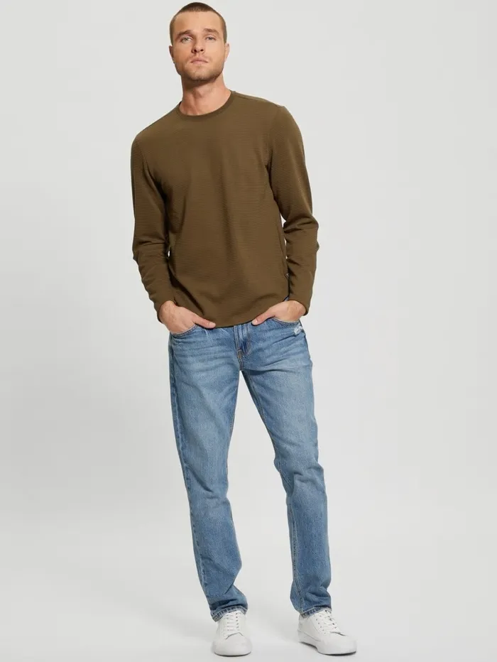 Men GUESS Textured Longsleeve Tee Arsenal Green TShirts and Tanks