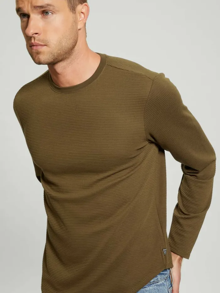 Men GUESS Textured Longsleeve Tee Arsenal Green TShirts and Tanks