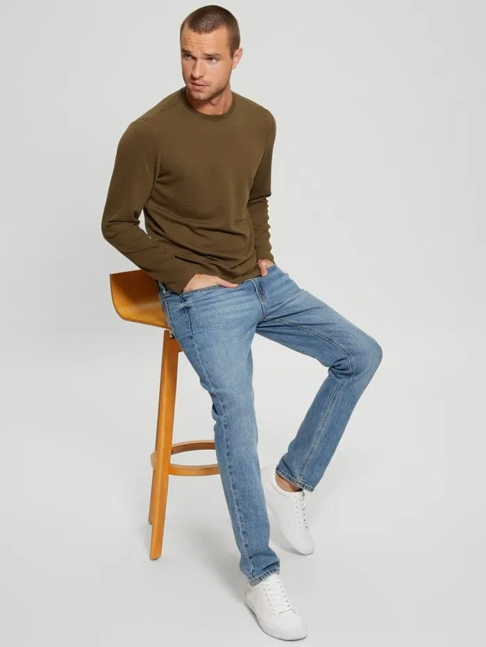 Men GUESS Textured Longsleeve Tee Arsenal Green TShirts and Tanks