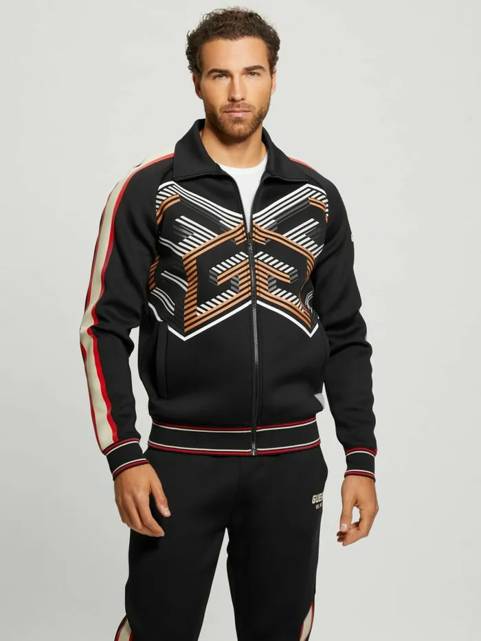 Men GUESS Ward Striped Signature Jacket Black Activewear