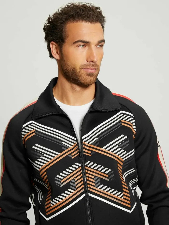 Men GUESS Ward Striped Signature Jacket Black Activewear Men GUESS Ward Striped Signature Jacket Black Activewear