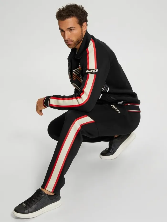 Men GUESS Ward Striped Signature Jacket Black Activewear Men GUESS Ward Striped Signature Jacket Black Activewear
