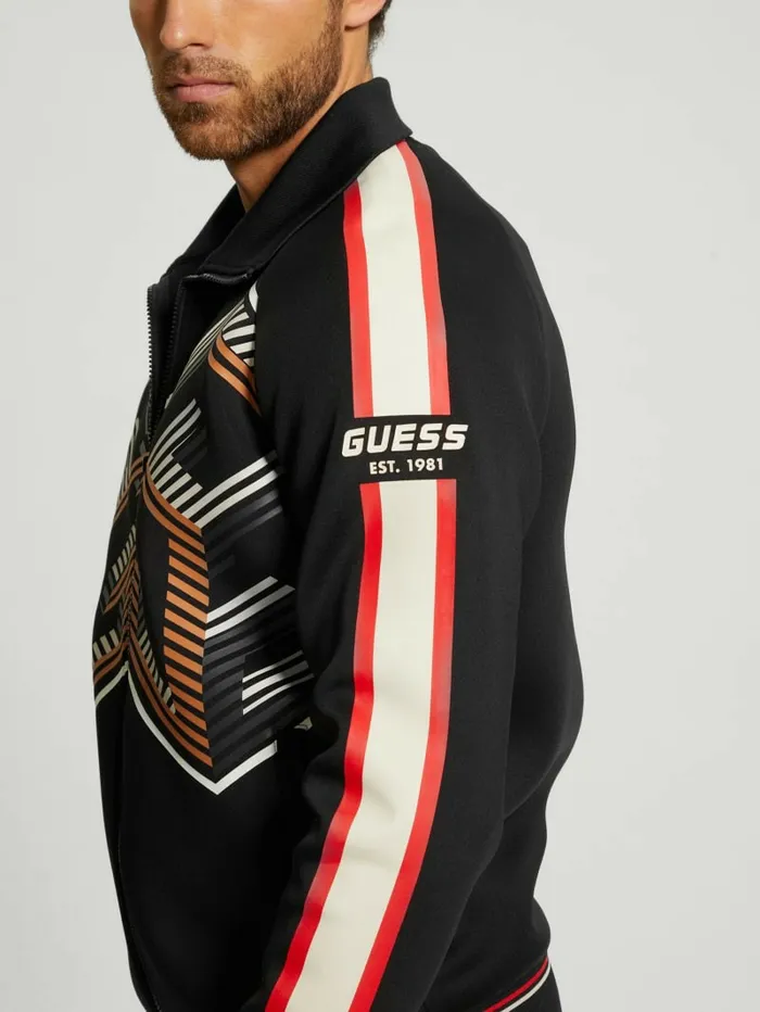 Men GUESS Ward Striped Signature Jacket Black Activewear Men GUESS Ward Striped Signature Jacket Black Activewear