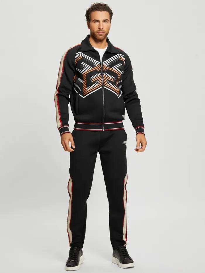 Men GUESS Ward Striped Signature Jacket Black Activewear Men GUESS Ward Striped Signature Jacket Black Activewear