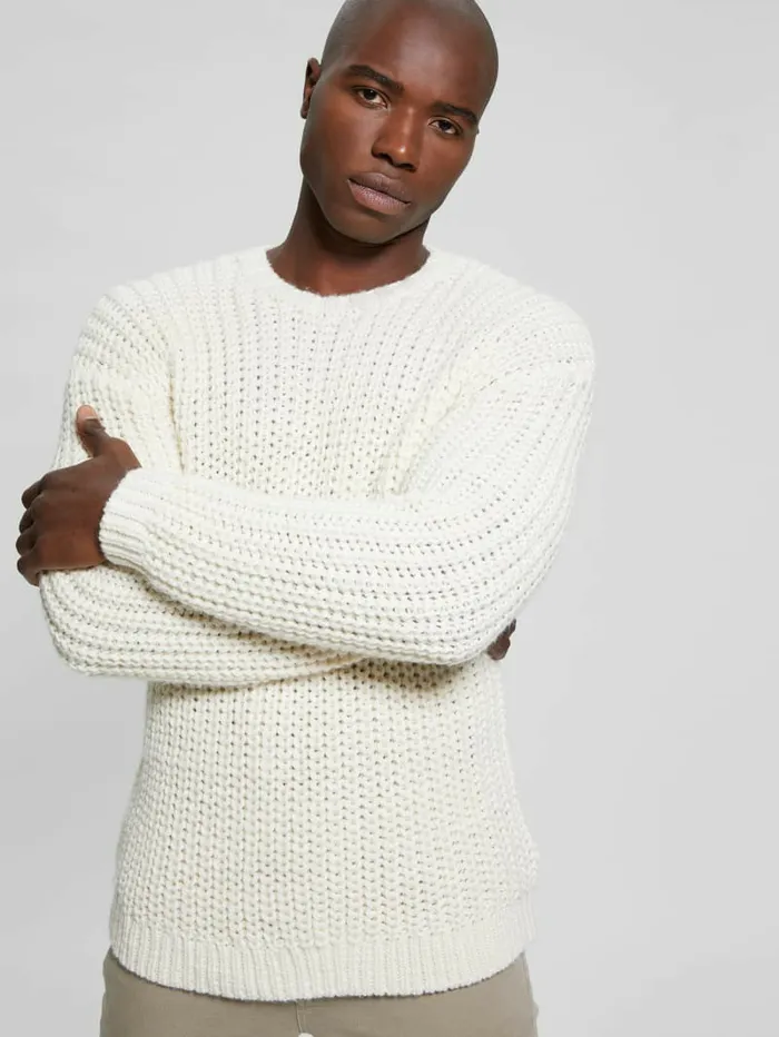Men Hoodies and Sweaters GUESS Eco WoolBlend Grayson Sweater Quicksand Men Hoodies and Sweaters GUESS Eco WoolBlend Grayson Sweater Quicksand