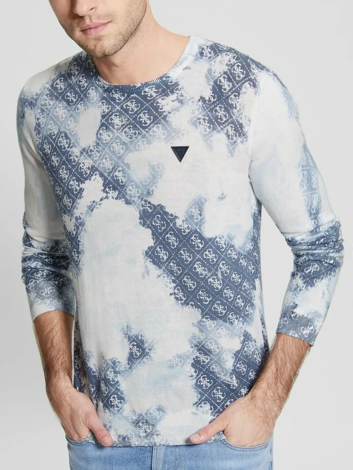 Men Hoodies and Sweaters GUESS Tyson Bleach Printed Sweater Blue Bleach Monogram Men Hoodies and Sweaters GUESS Tyson Bleach Printed Sweater Blue Bleach Monogram