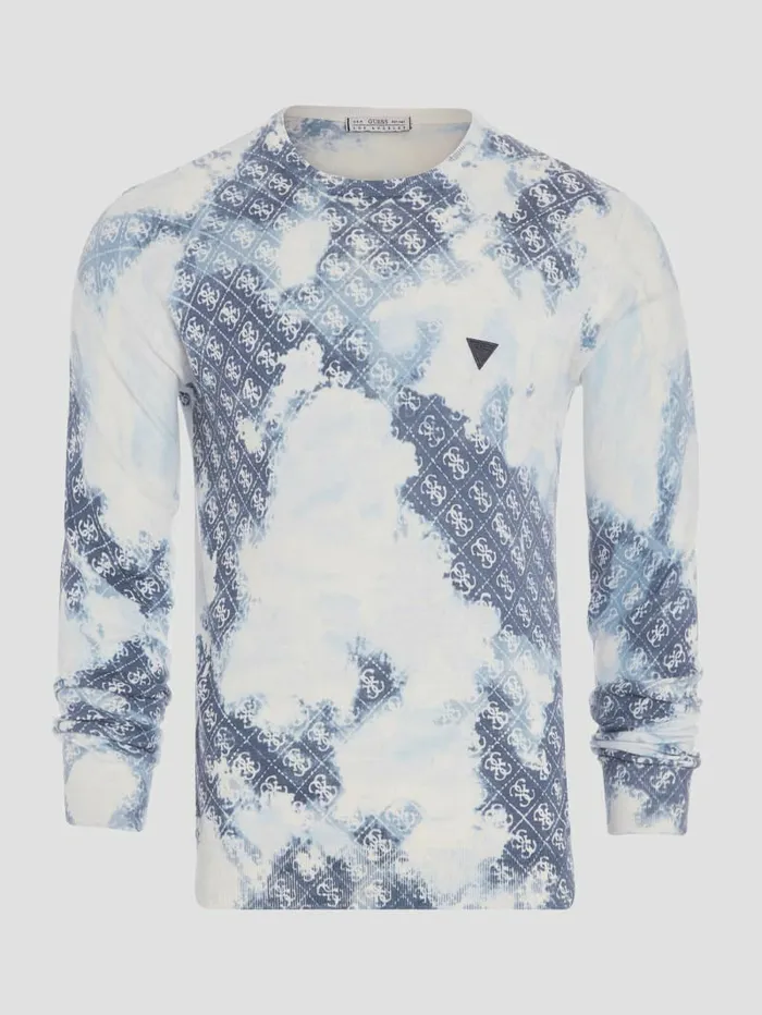 Men Hoodies and Sweaters GUESS Tyson Bleach Printed Sweater Blue Bleach Monogram Men Hoodies and Sweaters GUESS Tyson Bleach Printed Sweater Blue Bleach Monogram