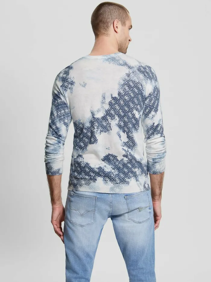 Men Hoodies and Sweaters GUESS Tyson Bleach Printed Sweater Blue Bleach Monogram Men Hoodies and Sweaters GUESS Tyson Bleach Printed Sweater Blue Bleach Monogram