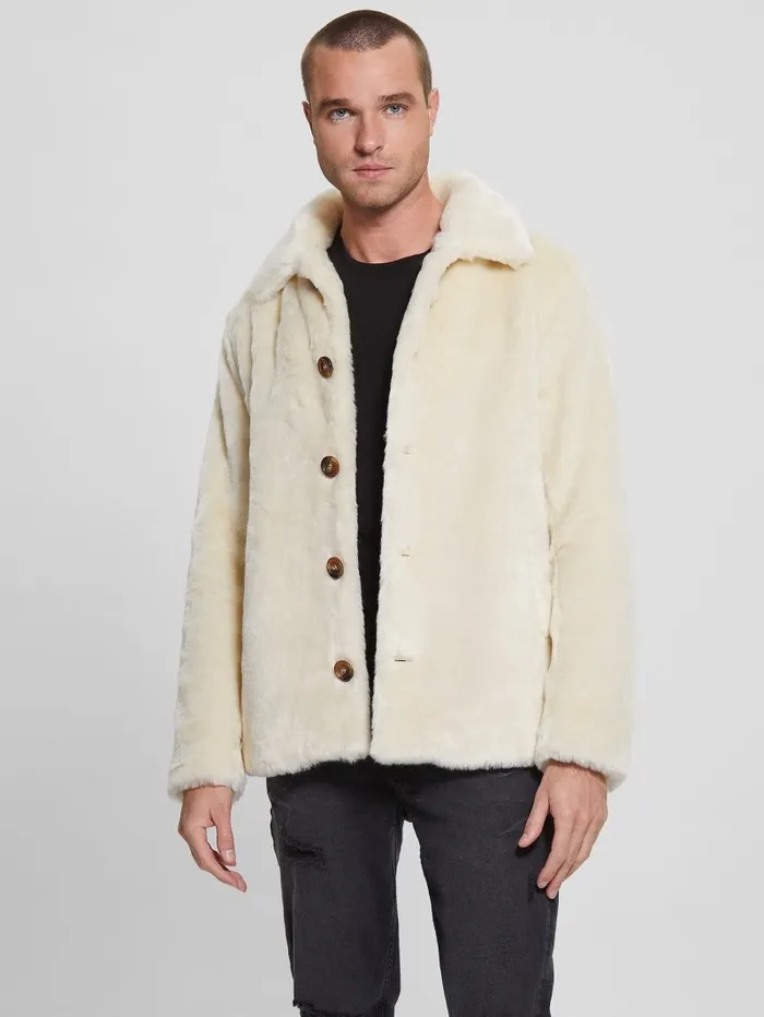 Men Jackets and Coats GUESS FauxFur Balloon Girl Peacoat Smart Stone
