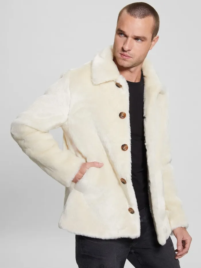 Men Jackets and Coats GUESS FauxFur Balloon Girl Peacoat Smart Stone
