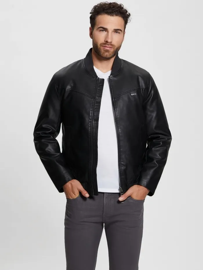 Men Jackets and Coats GUESS FauxLeather Aviator Jacket Black