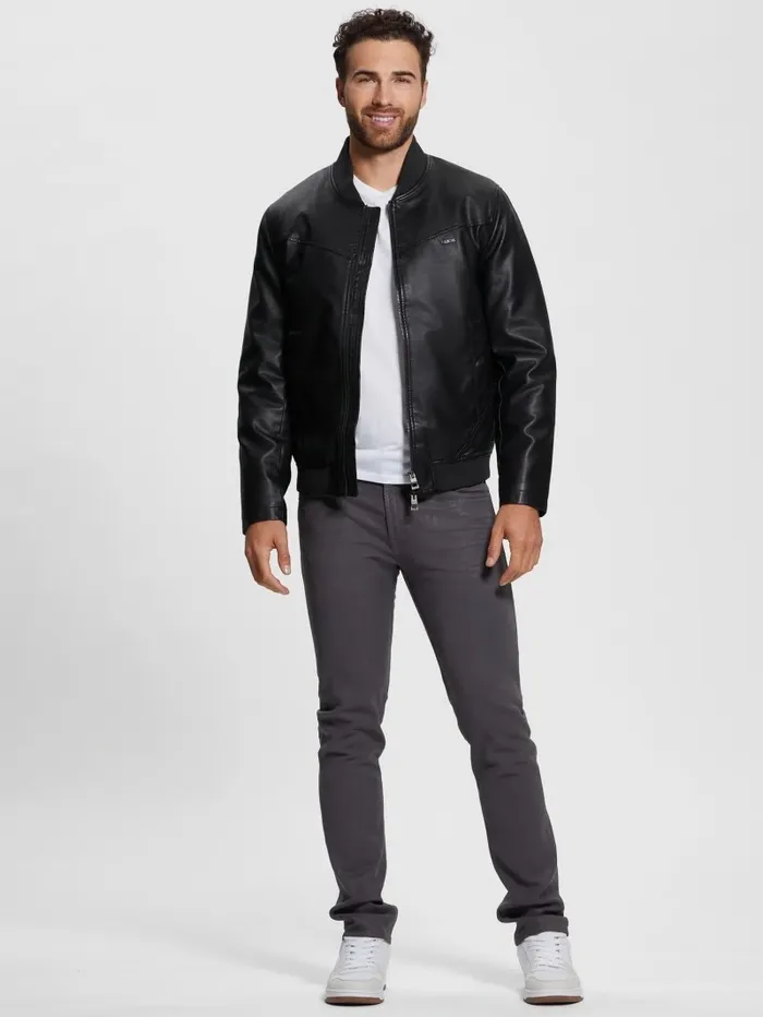 Men Jackets and Coats GUESS FauxLeather Aviator Jacket Black Men Jackets and Coats GUESS FauxLeather Aviator Jacket Black