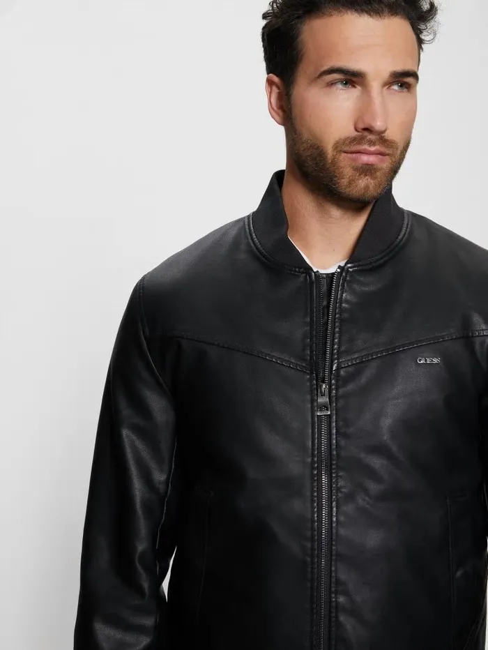 Men Jackets and Coats GUESS FauxLeather Aviator Jacket Black Men Jackets and Coats GUESS FauxLeather Aviator Jacket Black