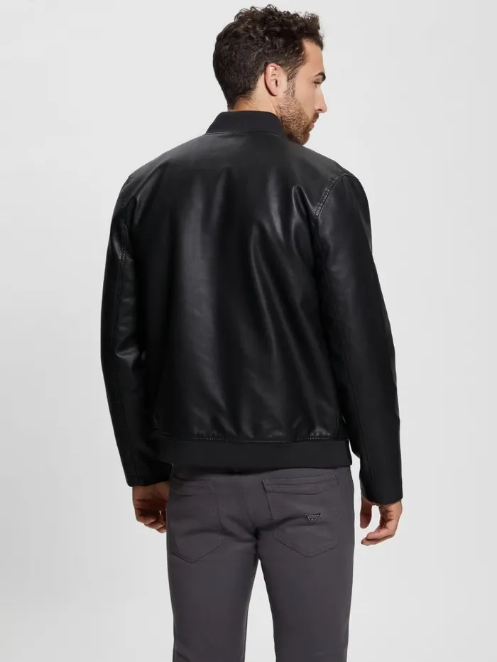 Men Jackets and Coats GUESS FauxLeather Aviator Jacket Black Men Jackets and Coats GUESS FauxLeather Aviator Jacket Black