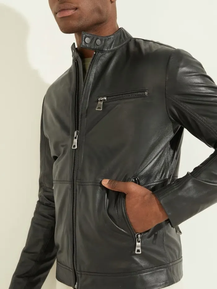 Men Jackets and Coats GUESS Leather Biker Jacket Black Men Jackets and Coats GUESS Leather Biker Jacket Black
