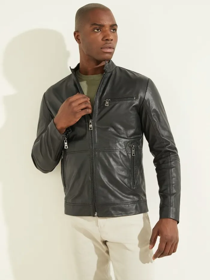 Men Jackets and Coats GUESS Leather Biker Jacket Black Men Jackets and Coats GUESS Leather Biker Jacket Black