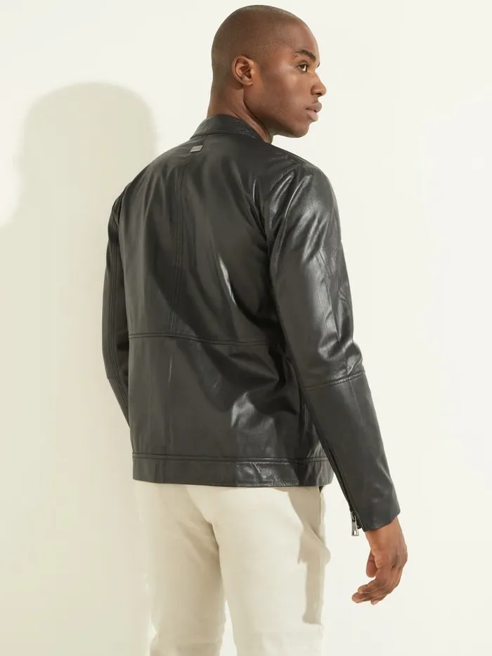 Men Jackets and Coats GUESS Leather Biker Jacket Black Men Jackets and Coats GUESS Leather Biker Jacket Black