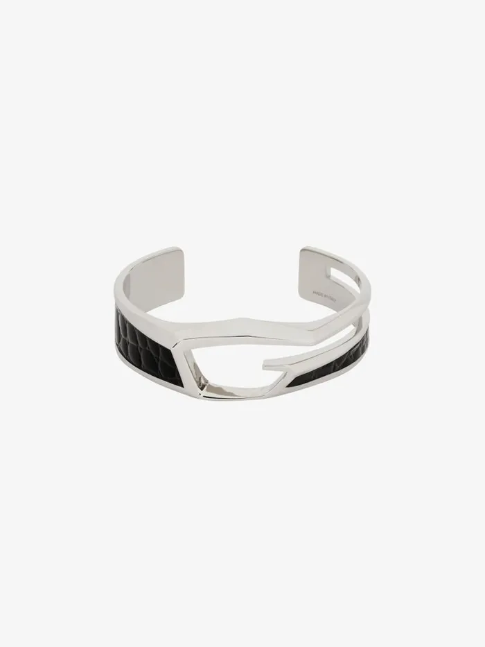 Men Jewelry Givenchy Giv Cut Bracelet In Metal And Leather Blacksilvery