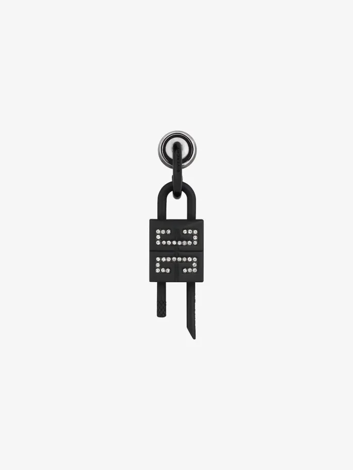 Men Jewelry Givenchy Lock Earring In Metal With Crystals Black