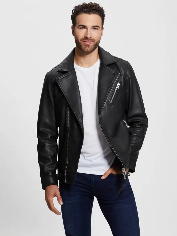 Men Leather Jacket Black Jackets and Coats GUESS