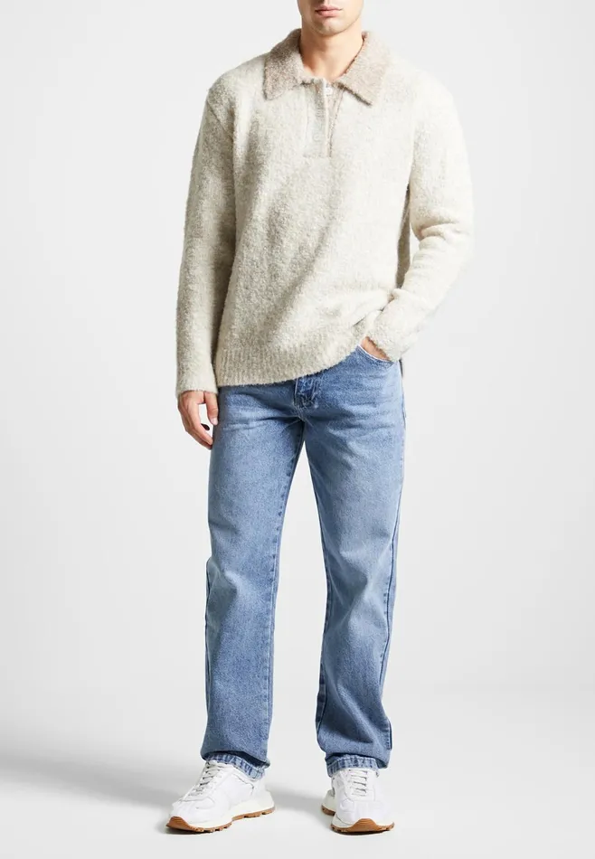 Men Manire De Voir Boucle Knit Contrast Polo Jumper Cream