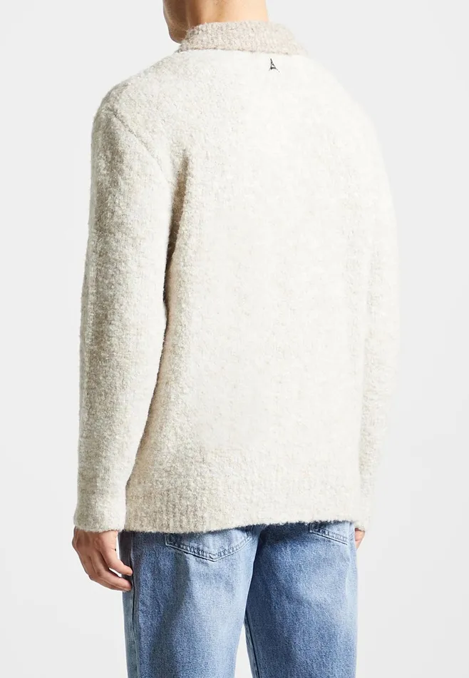 Men Manire De Voir Boucle Knit Contrast Polo Jumper Cream