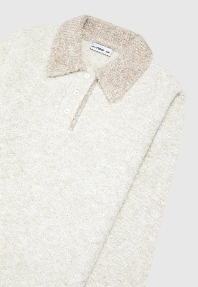 Men Manire De Voir Boucle Knit Contrast Polo Jumper Cream