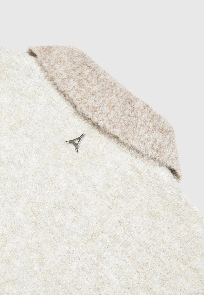 Men Manire De Voir Boucle Knit Contrast Polo Jumper Cream
