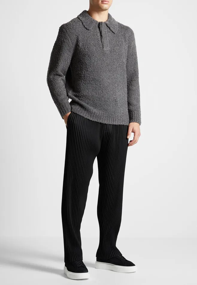 Men Manire De Voir Boucle Knit Polo Jumper Grey