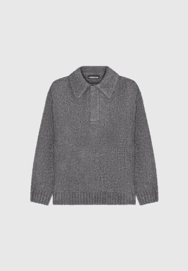 Men Manire De Voir Boucle Knit Polo Jumper Grey