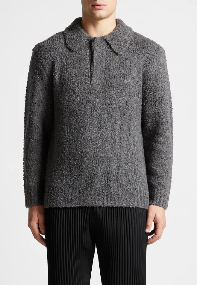 Men Manire De Voir Boucle Knit Polo Jumper Grey