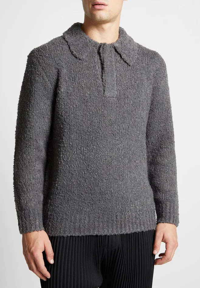 Men Manire De Voir Boucle Knit Polo Jumper Grey