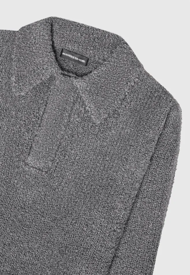 Men Manire De Voir Boucle Knit Polo Jumper Grey