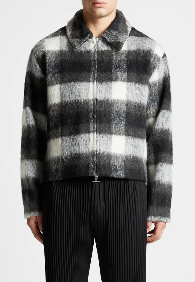 Men Manire De Voir Boxy Check Jacket With Borg Collar Blackwhite