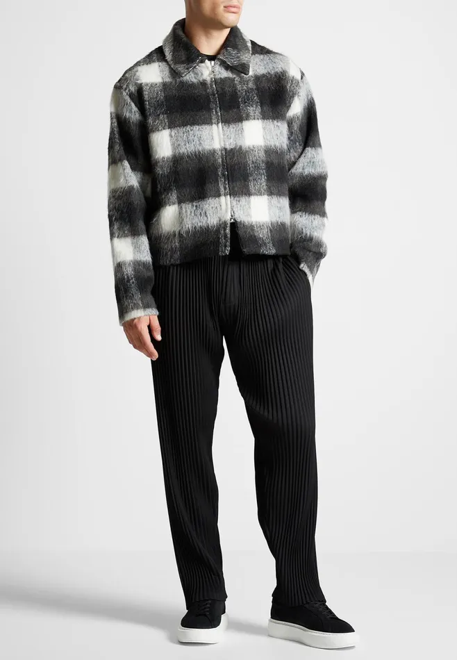 Men Manire De Voir Boxy Check Jacket With Borg Collar Blackwhite