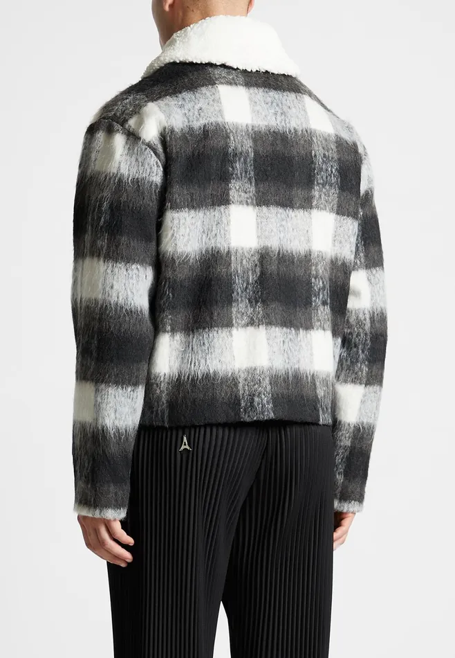 Men Manire De Voir Boxy Check Jacket With Borg Collar Blackwhite