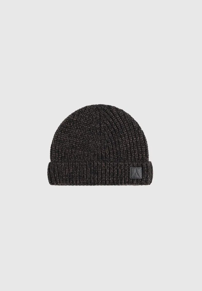 Men Manire De Voir Brushed Wool Beanie Hat Black