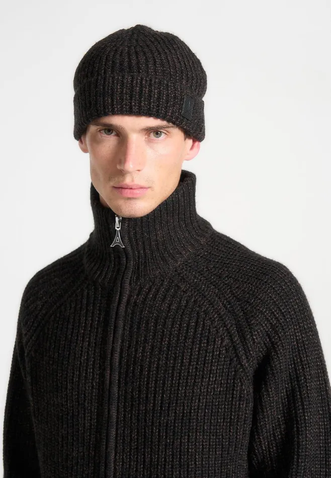 Men Manire De Voir Brushed Wool Beanie Hat Black