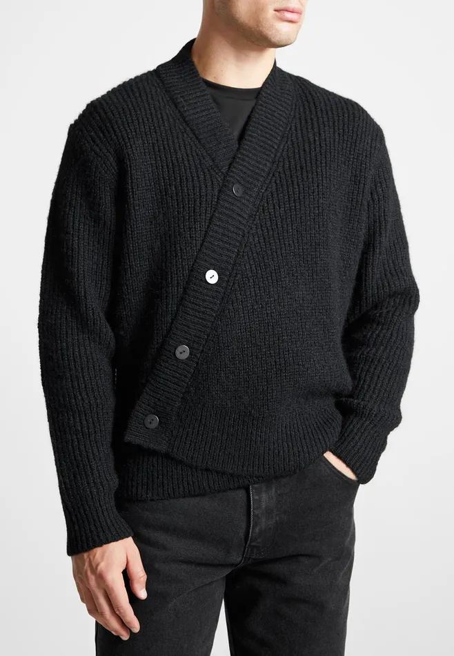 Men Manire De Voir Double Breasted Brushed Knit Cardigan Black