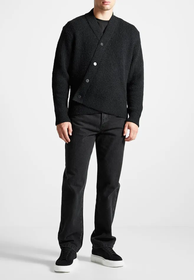 Men Manire De Voir Double Breasted Brushed Knit Cardigan Black