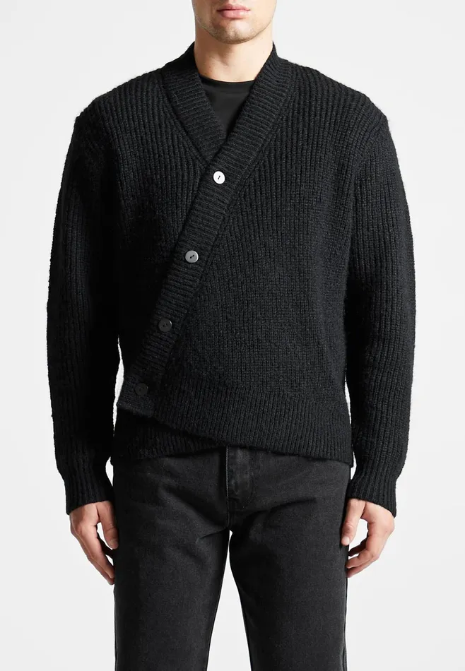 Men Manire De Voir Double Breasted Brushed Knit Cardigan Black