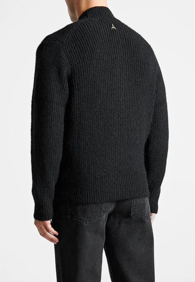 Men Manire De Voir Double Breasted Brushed Knit Cardigan Black