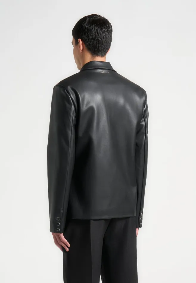 Men Manire De Voir Double Breasted Leather Suit Jacket Black