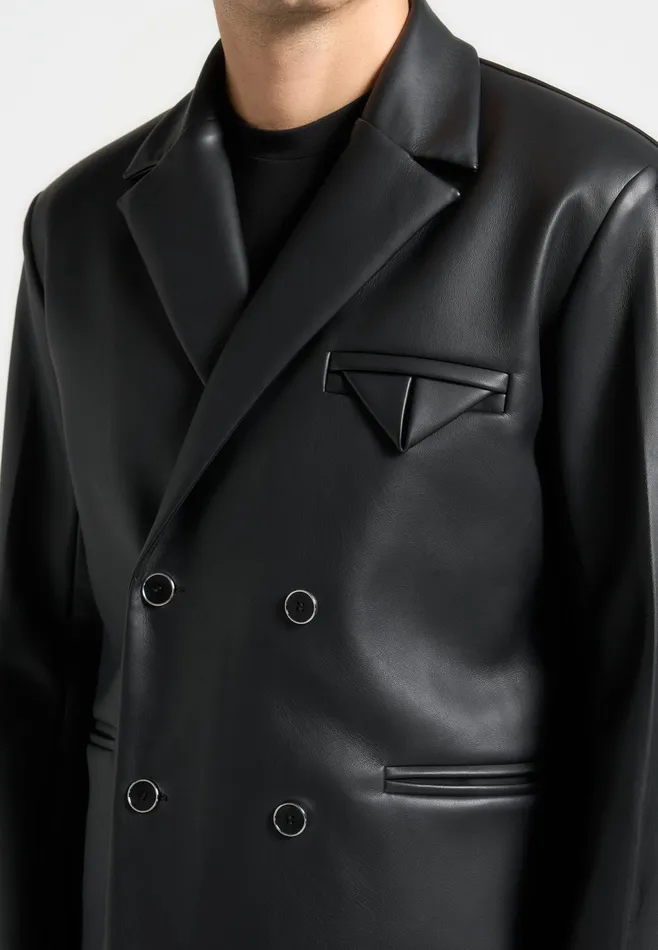 Men Manire De Voir Double Breasted Leather Suit Jacket Black
