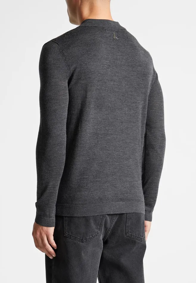 Men Manire De Voir Merino Wool Long Sleeve Revere Polo Shirt Grey
