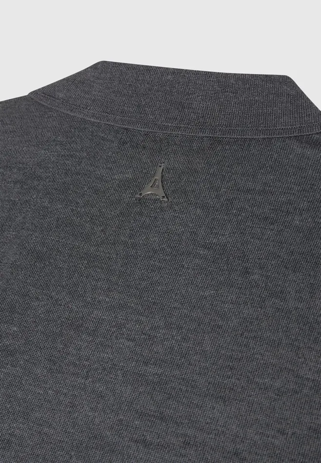 Men Manire De Voir Merino Wool Long Sleeve Revere Polo Shirt Grey