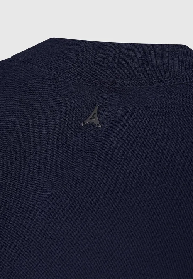 Men Manire De Voir Merino Wool Long Sleeve Revere Polo Shirt Navy