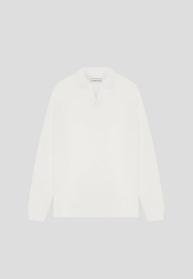 Men Manire De Voir Merino Wool Long Sleeve Revere Polo Shirt Off White
