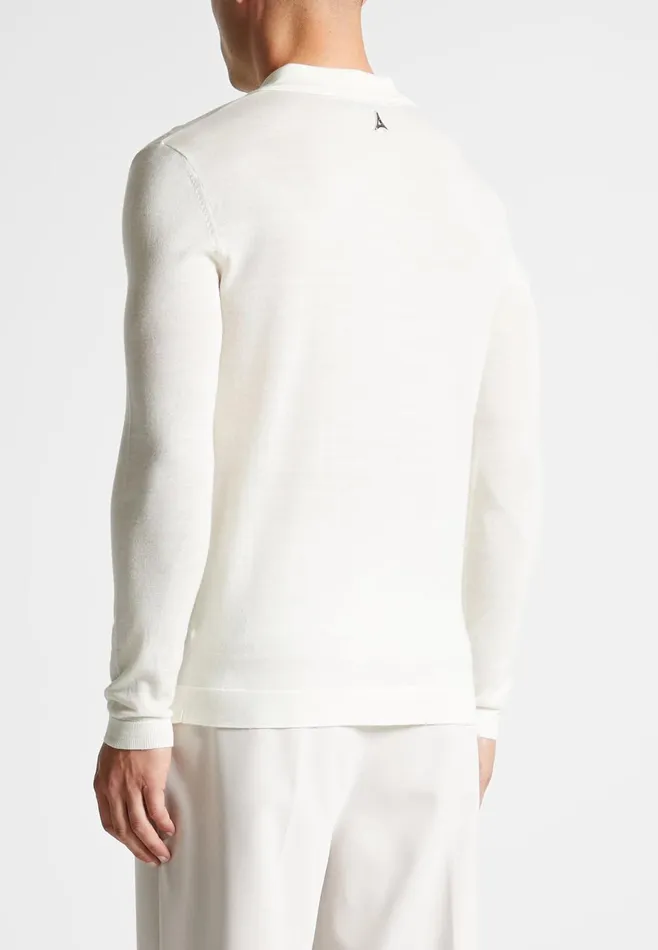 Men Manire De Voir Merino Wool Long Sleeve Revere Polo Shirt Off White